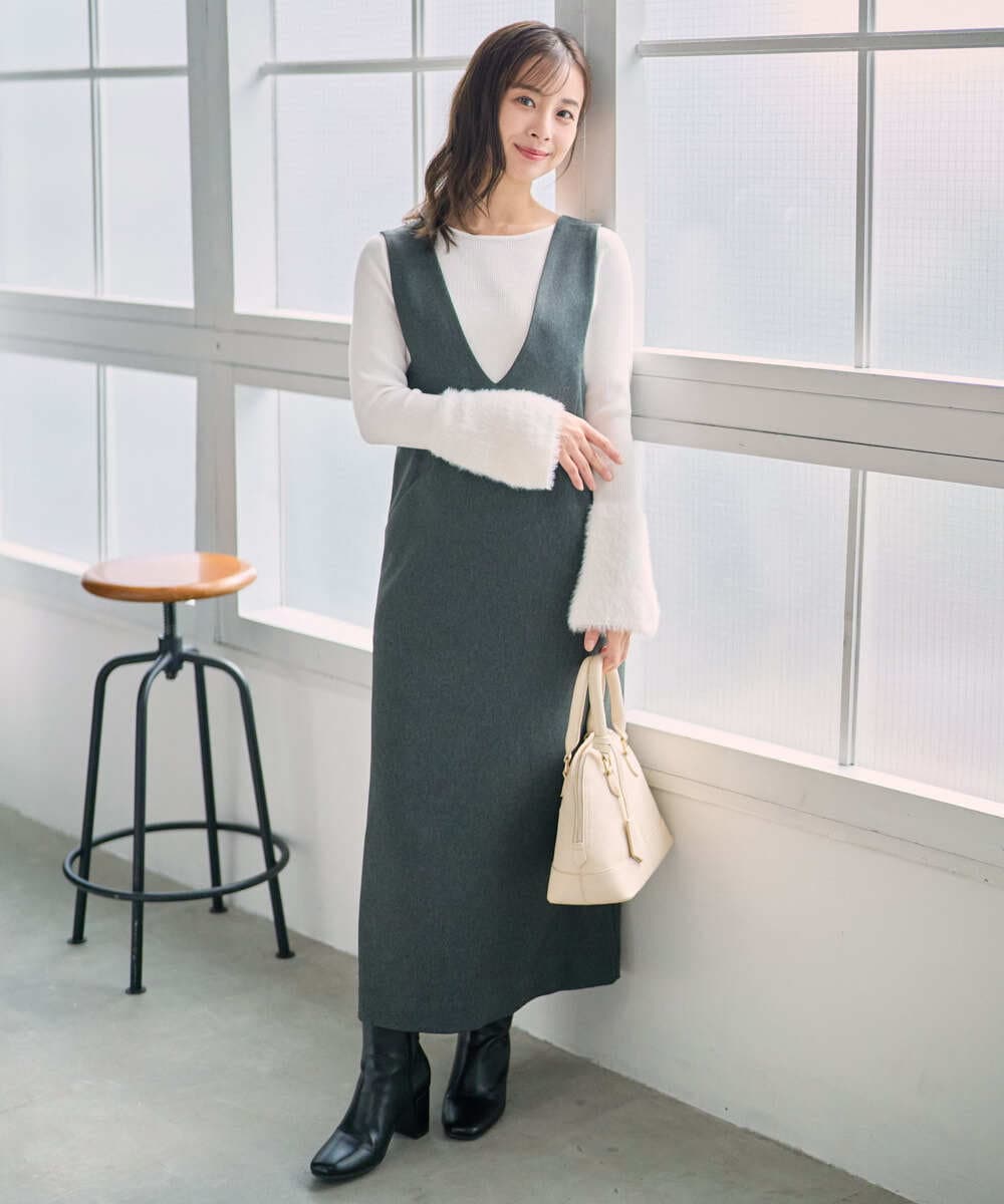 F1FAD41140 MK MICHEL KLEIN(小さいサイズ)(メゾン ドゥ サンク) 【小さいサイズ】フェザー切替えコンパクトリブニット/洗える ライトイエロー