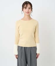 F1FAD41140 MK MICHEL KLEIN(小さいサイズ)(メゾン ドゥ サンク) 【小さいサイズ】フェザー切替えコンパクトリブニット/洗える ライトイエロー