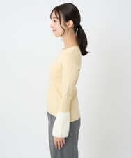 F1FAD41140 MK MICHEL KLEIN(小さいサイズ)(メゾン ドゥ サンク) 【小さいサイズ】フェザー切替えコンパクトリブニット/洗える ライトイエロー