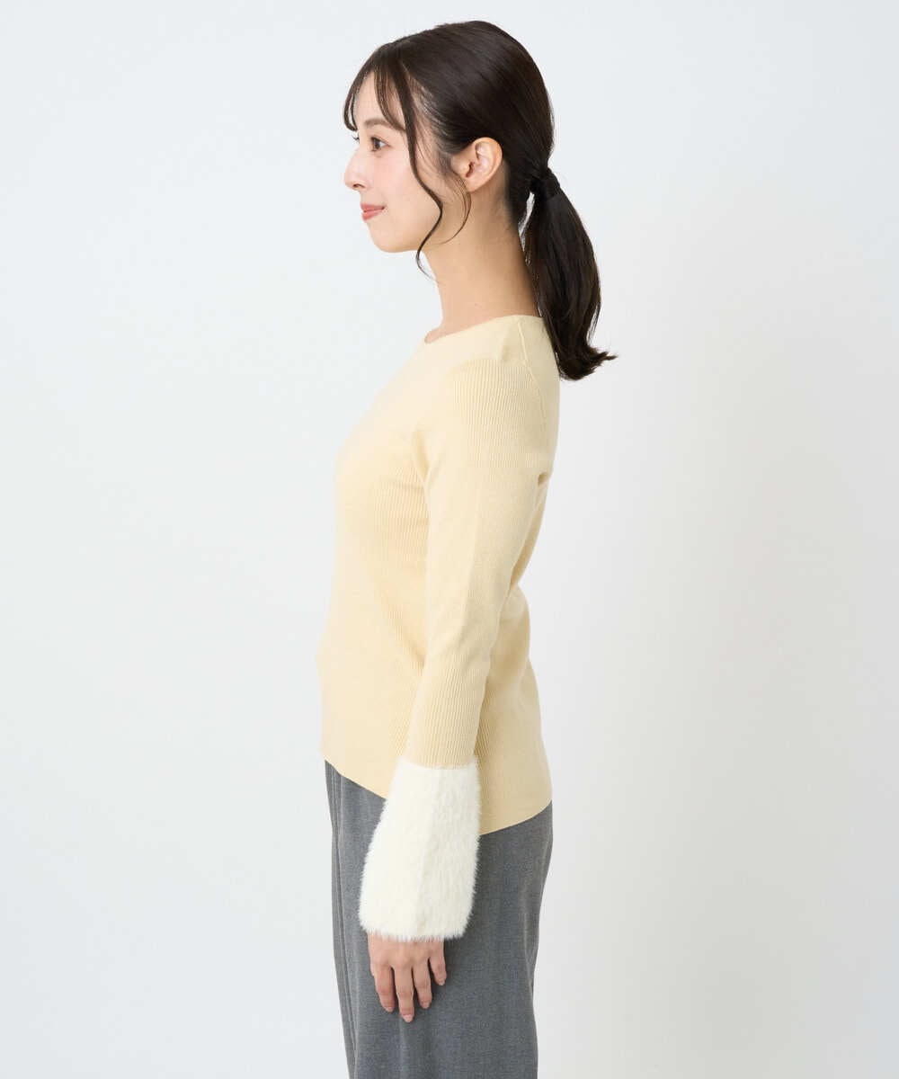 F1FAD41140 MK MICHEL KLEIN(小さいサイズ)(メゾン ドゥ サンク) 【小さいサイズ】フェザー切替えコンパクトリブニット/洗える ライトイエロー