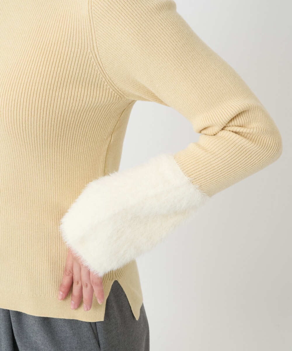 F1FAD41140 MK MICHEL KLEIN(小さいサイズ)(メゾン ドゥ サンク) 【小さいサイズ】フェザー切替えコンパクトリブニット/洗える ライトイエロー