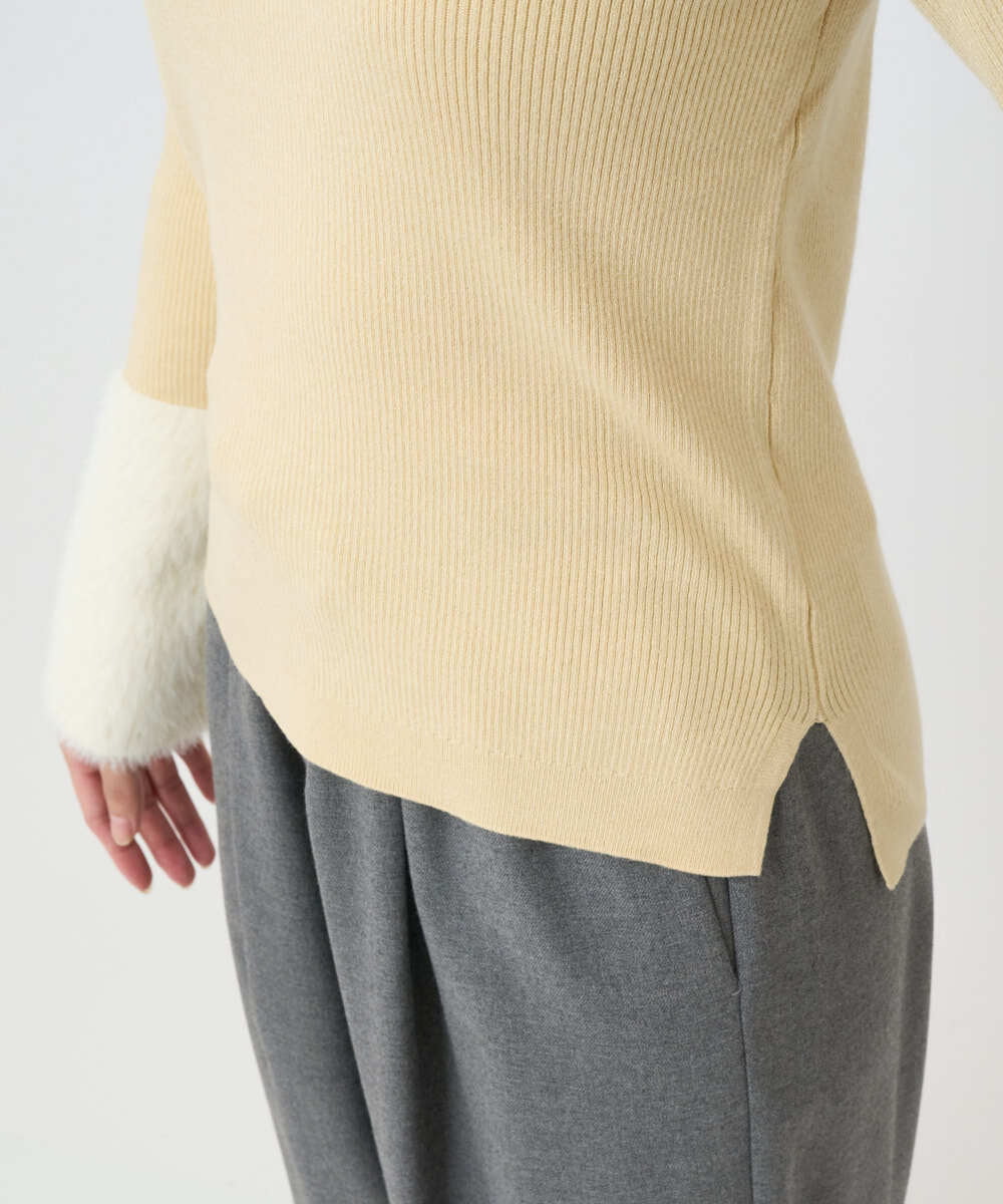 F1FAD41140 MK MICHEL KLEIN(小さいサイズ)(メゾン ドゥ サンク) 【小さいサイズ】フェザー切替えコンパクトリブニット/洗える ライトイエロー