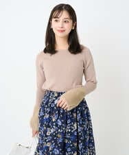 F1FAD41140 MK MICHEL KLEIN(小さいサイズ)(メゾン ドゥ サンク) 【小さいサイズ】フェザー切替えコンパクトリブニット/洗える ベージュ