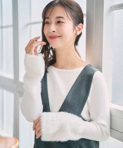 F1FAD41140  【小さいサイズ】フェザー切替えコンパクトリブニット/洗える