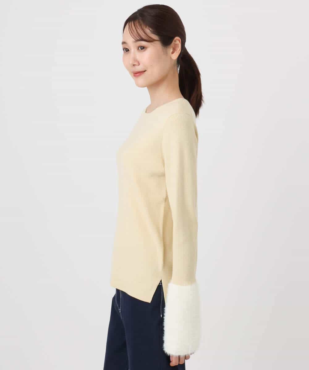 F1FAD41140 MK MICHEL KLEIN(小さいサイズ)(メゾン ドゥ サンク) 【小さいサイズ】フェザー切替えコンパクトリブニット/洗える ライトイエロー