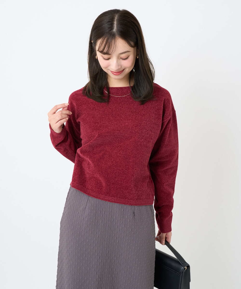 F1FAD45120 MK MICHEL KLEIN(小さいサイズ)(メゾン ドゥ サンク) 【小さいサイズ】モールヤーンボートネックニット/洗える グレージュ