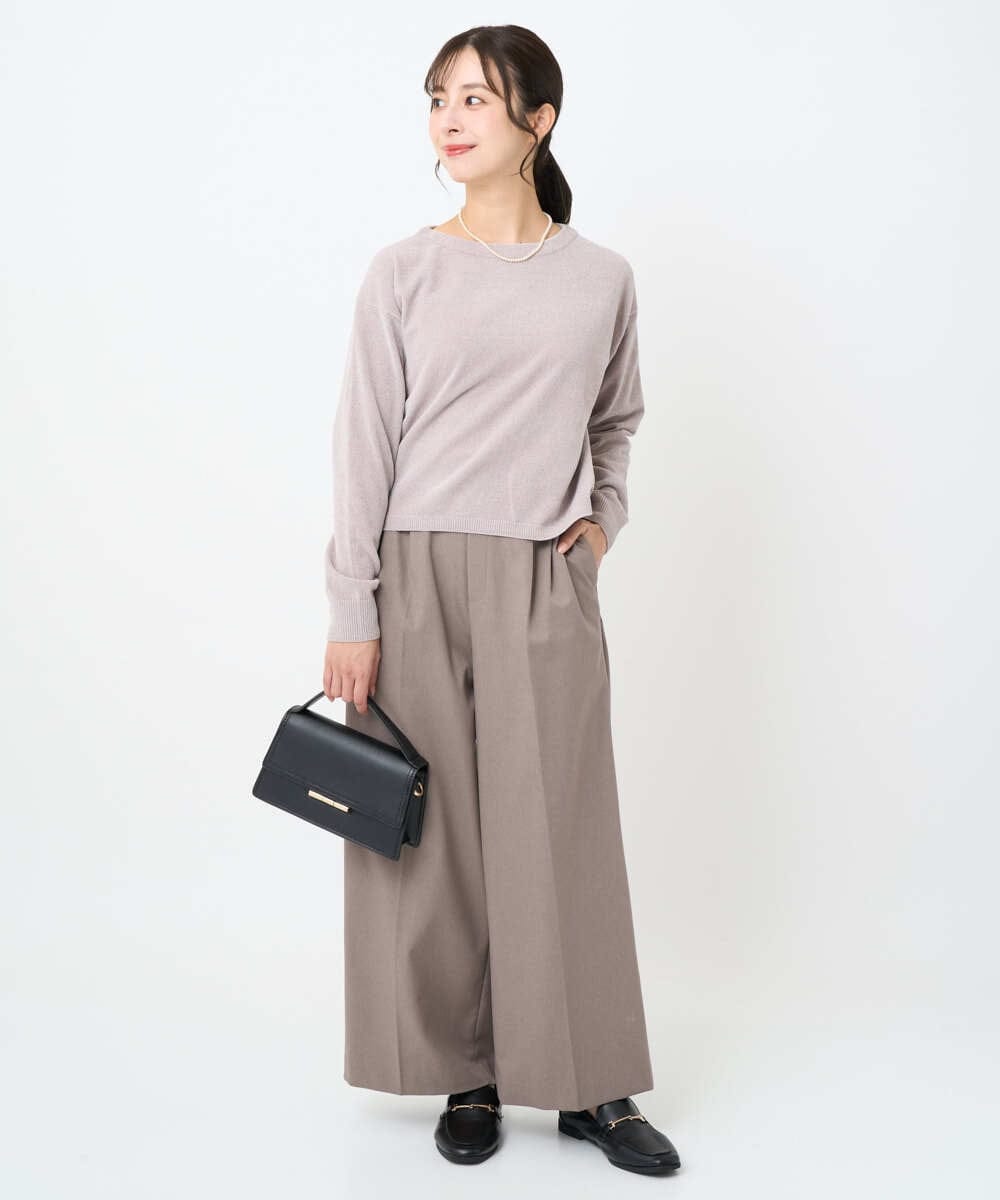 F1FAD45120 MK MICHEL KLEIN(小さいサイズ)(メゾン ドゥ サンク) 【小さいサイズ】モールヤーンボートネックニット/洗える グレージュ