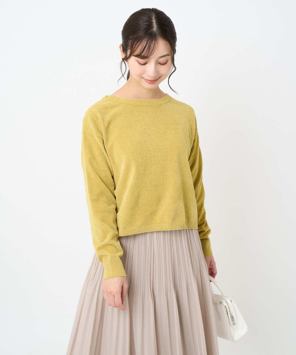 F1FAD45120 MK MICHEL KLEIN(小さいサイズ)(メゾン ドゥ サンク) 【小さいサイズ】モールヤーンボートネックニット/洗える グレージュ