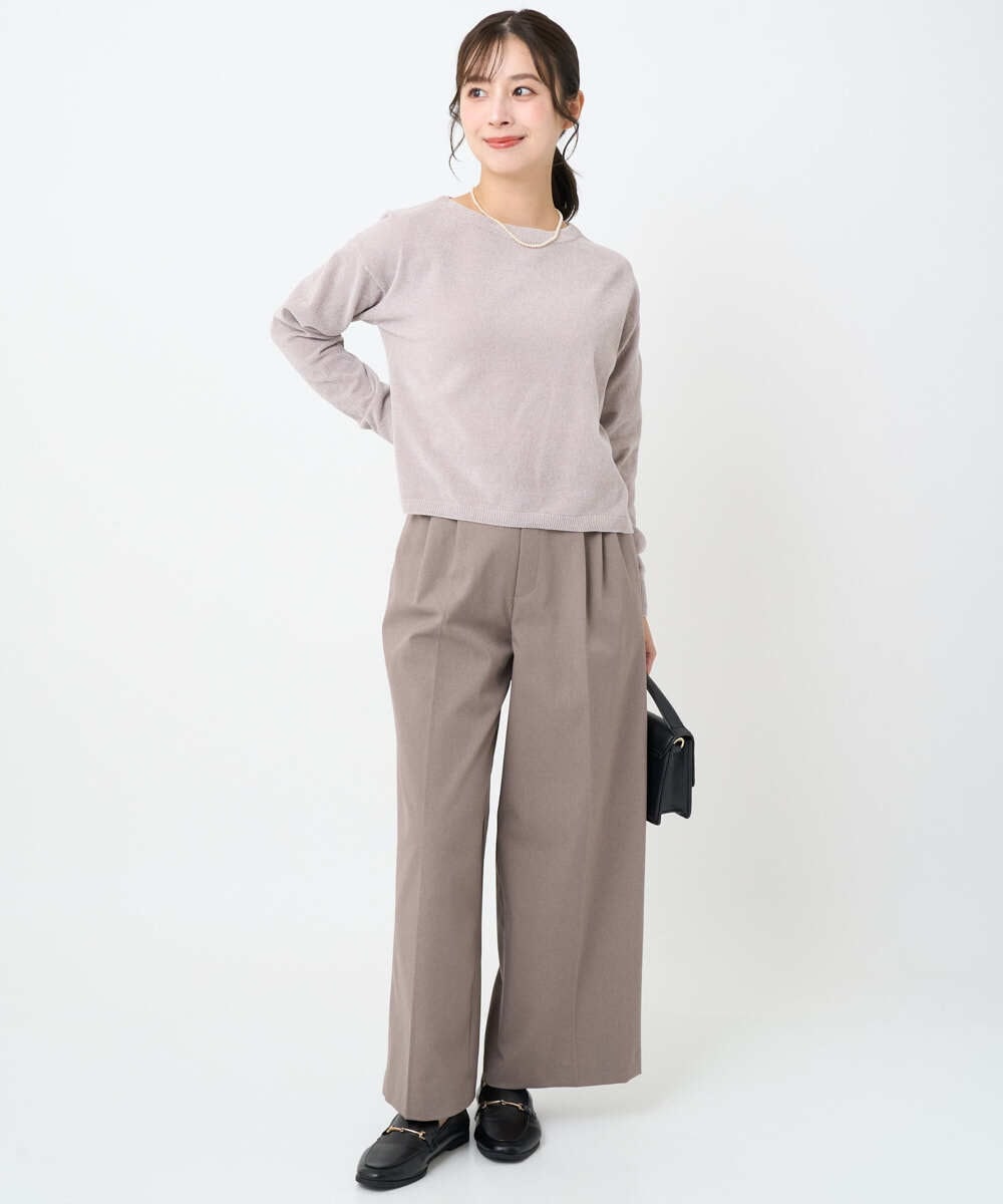 F1FAD45120 MK MICHEL KLEIN(小さいサイズ)(メゾン ドゥ サンク) 【小さいサイズ】モールヤーンボートネックニット/洗える グレージュ