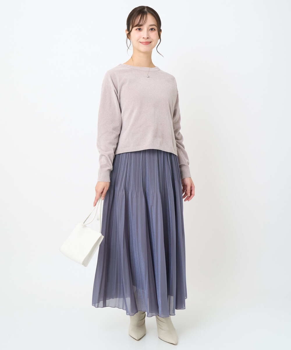 F1FAD45120 MK MICHEL KLEIN(小さいサイズ)(メゾン ドゥ サンク) 【小さいサイズ】モールヤーンボートネックニット/洗える グレージュ