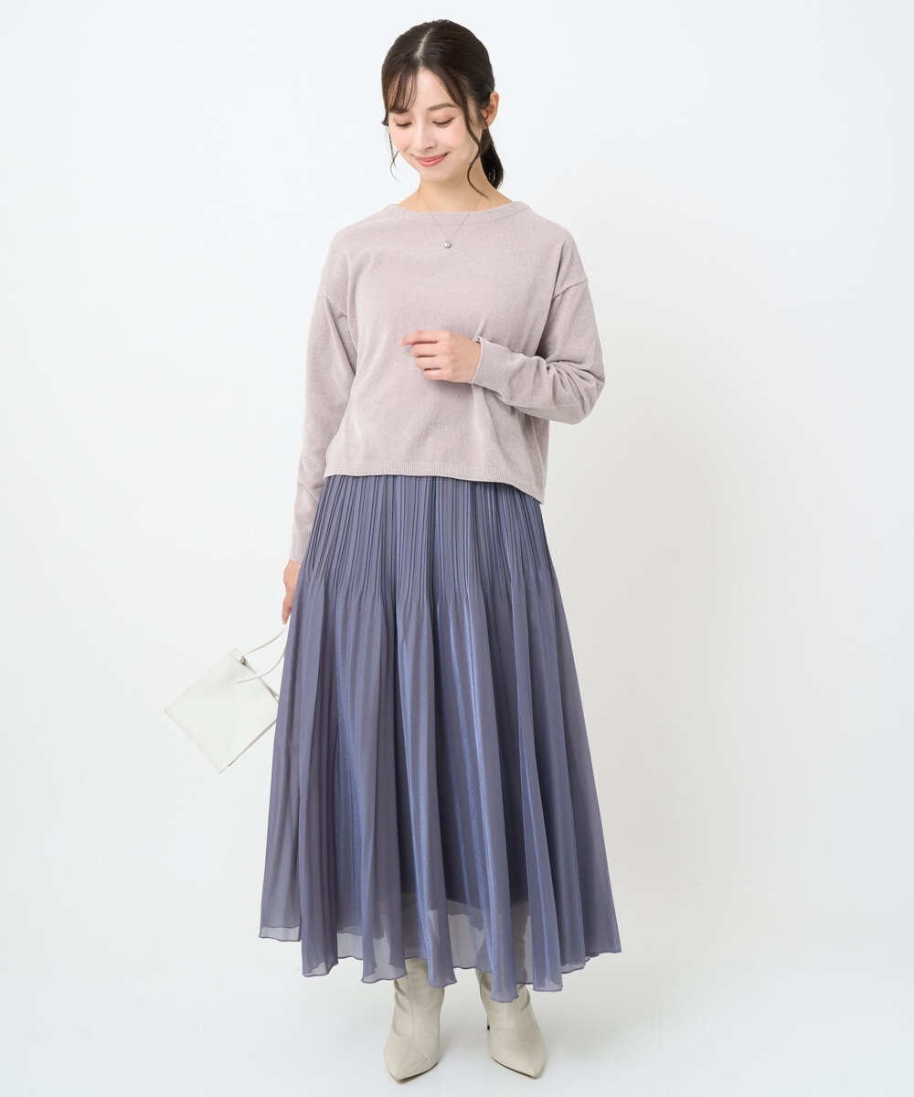 F1FAD45120 MK MICHEL KLEIN(小さいサイズ)(メゾン ドゥ サンク) 【小さいサイズ】モールヤーンボートネックニット/洗える グレージュ