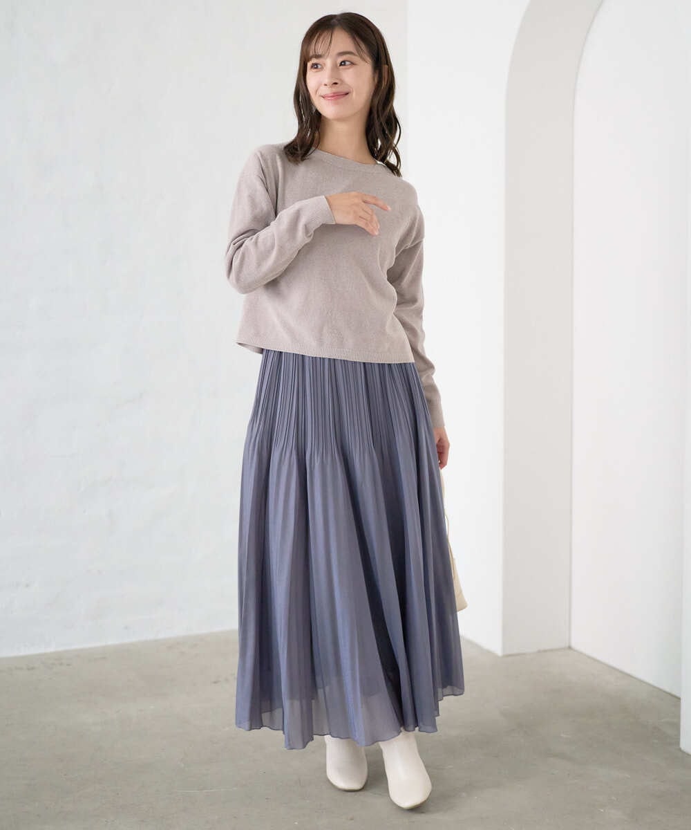 F1FAD45120 MK MICHEL KLEIN(小さいサイズ)(メゾン ドゥ サンク) 【小さいサイズ】モールヤーンボートネックニット/洗える グレージュ