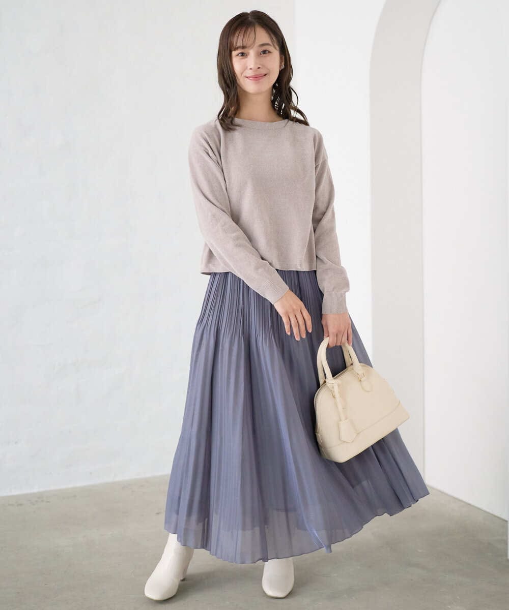 F1FAD45120 MK MICHEL KLEIN(小さいサイズ)(メゾン ドゥ サンク) 【小さいサイズ】モールヤーンボートネックニット/洗える グレージュ