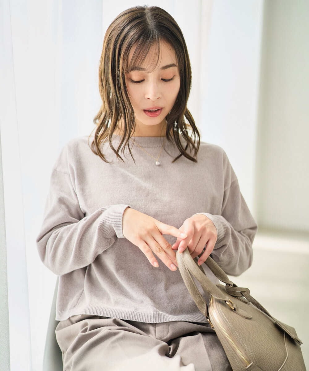 F1FAD45120 MK MICHEL KLEIN(小さいサイズ)(メゾン ドゥ サンク) 【小さいサイズ】モールヤーンボートネックニット/洗える グレージュ