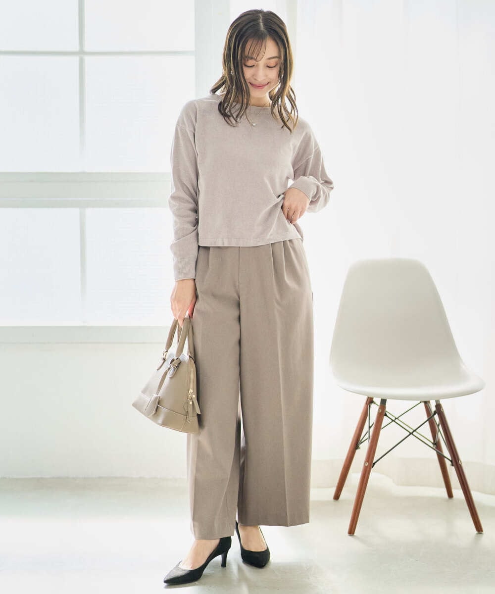 F1FAD45120 MK MICHEL KLEIN(小さいサイズ)(メゾン ドゥ サンク) 【小さいサイズ】モールヤーンボートネックニット/洗える グレージュ