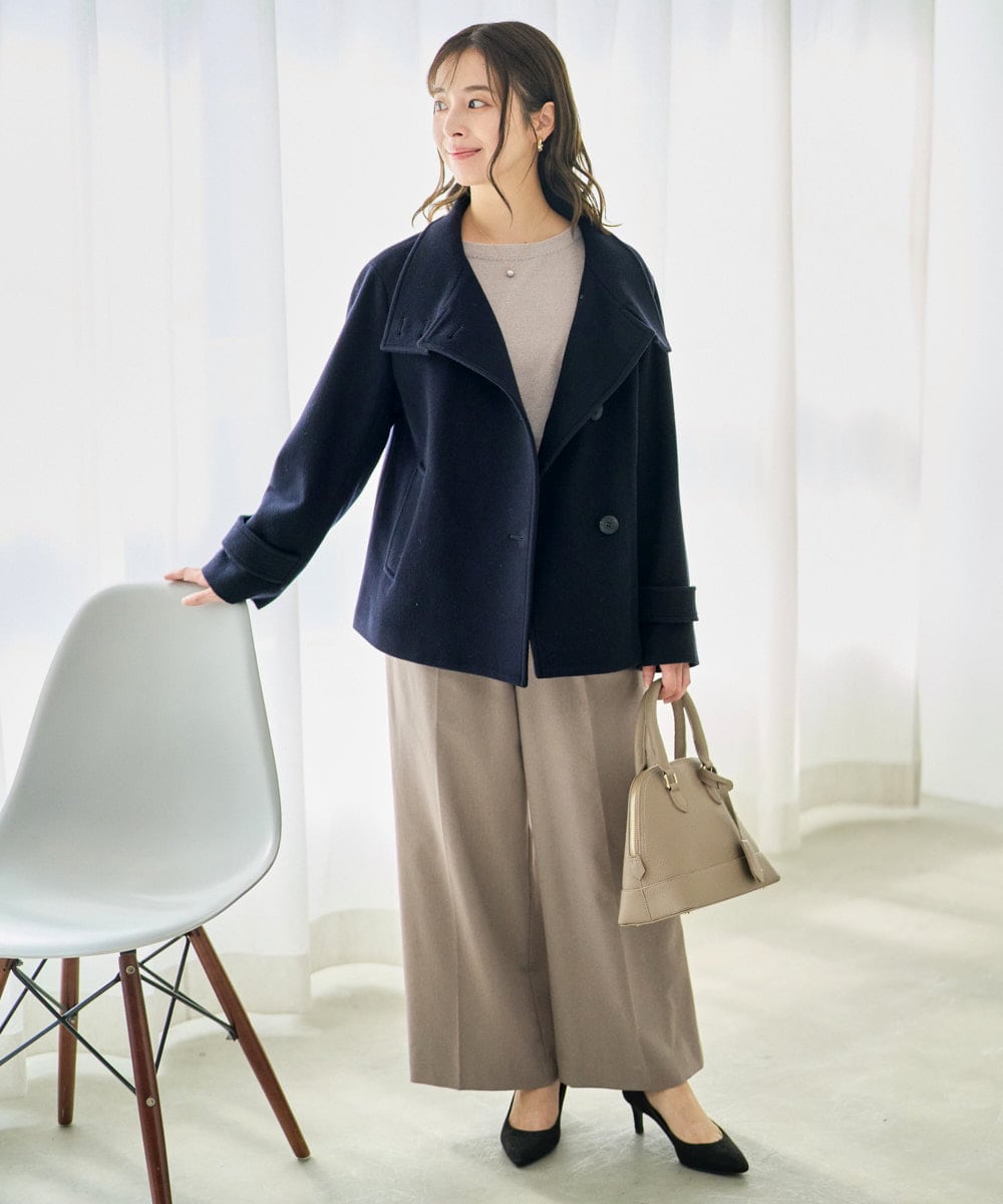 F1FAD45120 MK MICHEL KLEIN(小さいサイズ)(メゾン ドゥ サンク) 【小さいサイズ】モールヤーンボートネックニット/洗える グレージュ