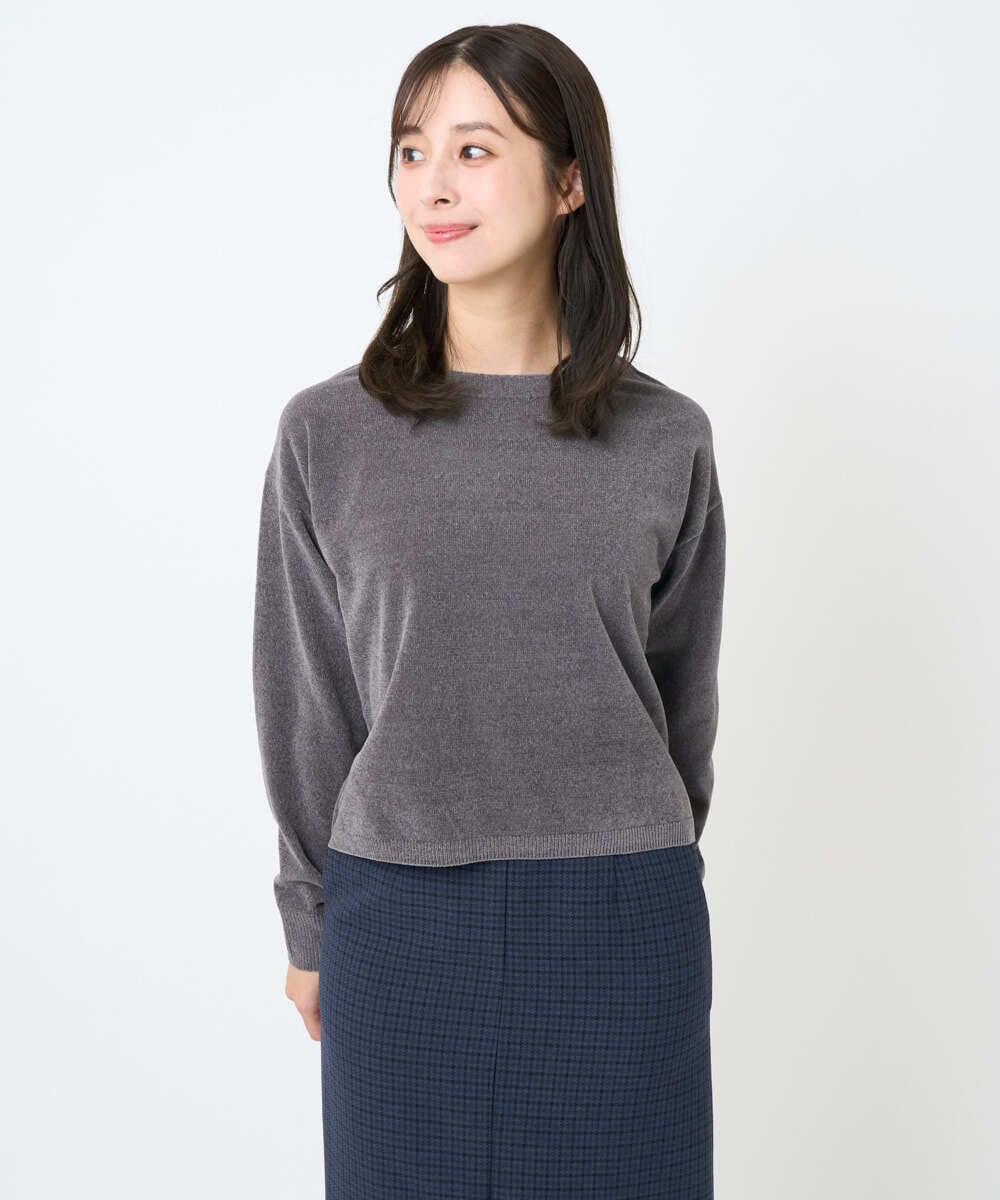 F1FAD45120 MK MICHEL KLEIN(小さいサイズ)(メゾン ドゥ サンク) 【小さいサイズ】モールヤーンボートネックニット/洗える グレージュ