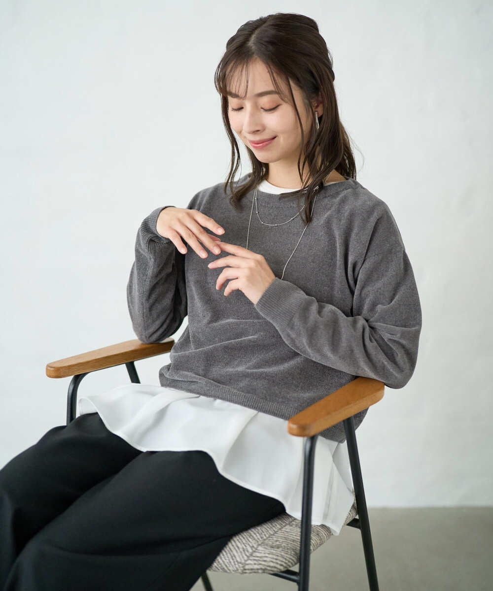 F1FAD45120 MK MICHEL KLEIN(小さいサイズ)(メゾン ドゥ サンク) 【小さいサイズ】モールヤーンボートネックニット/洗える グレージュ