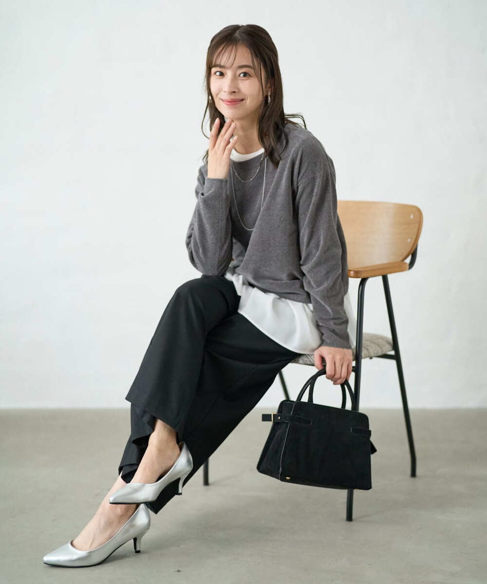 F1FAD45120 MK MICHEL KLEIN(小さいサイズ)(メゾン ドゥ サンク) 【小さいサイズ】モールヤーンボートネックニット/洗える グレージュ