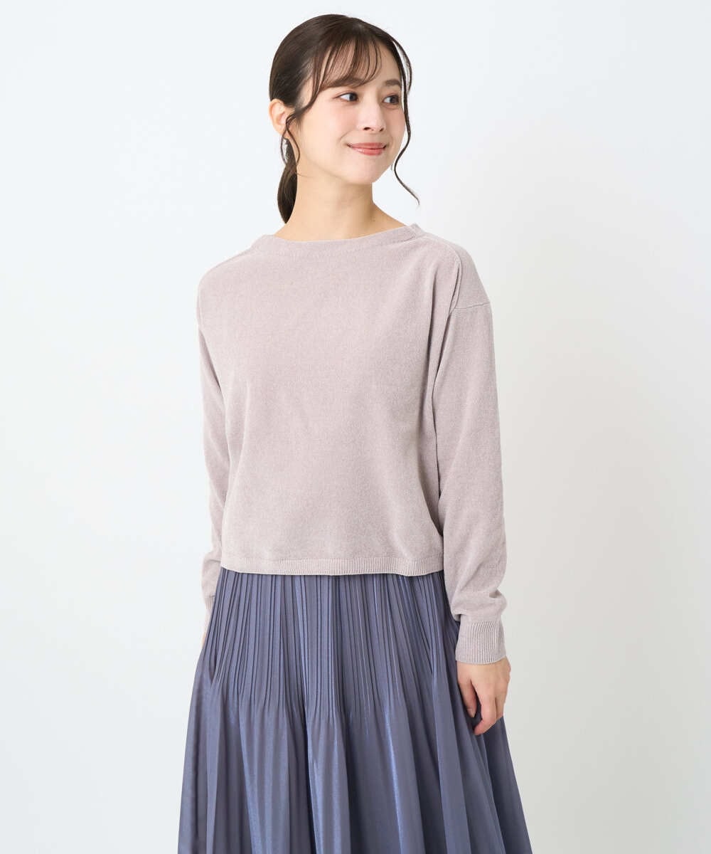 F1FAD45120 MK MICHEL KLEIN(小さいサイズ)(メゾン ドゥ サンク) 【小さいサイズ】モールヤーンボートネックニット/洗える グレージュ