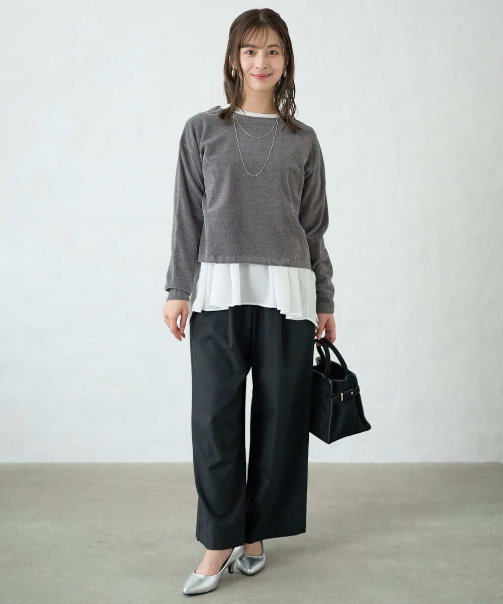 F1FAD45120 MK MICHEL KLEIN(小さいサイズ)(メゾン ドゥ サンク) 【小さいサイズ】モールヤーンボートネックニット/洗える グレージュ