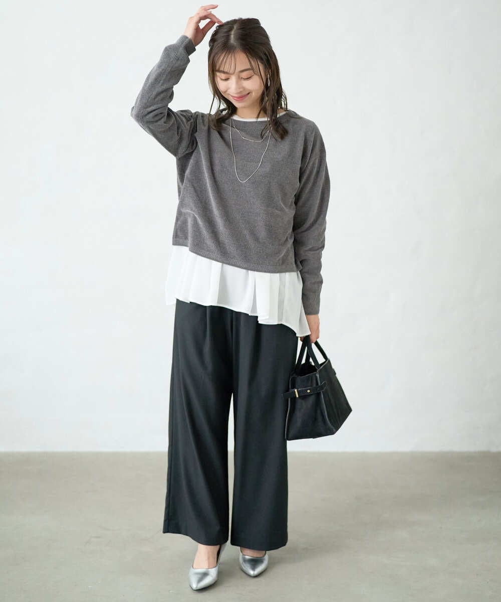 F1FAD45120 MK MICHEL KLEIN(小さいサイズ)(メゾン ドゥ サンク) 【小さいサイズ】モールヤーンボートネックニット/洗える グレージュ