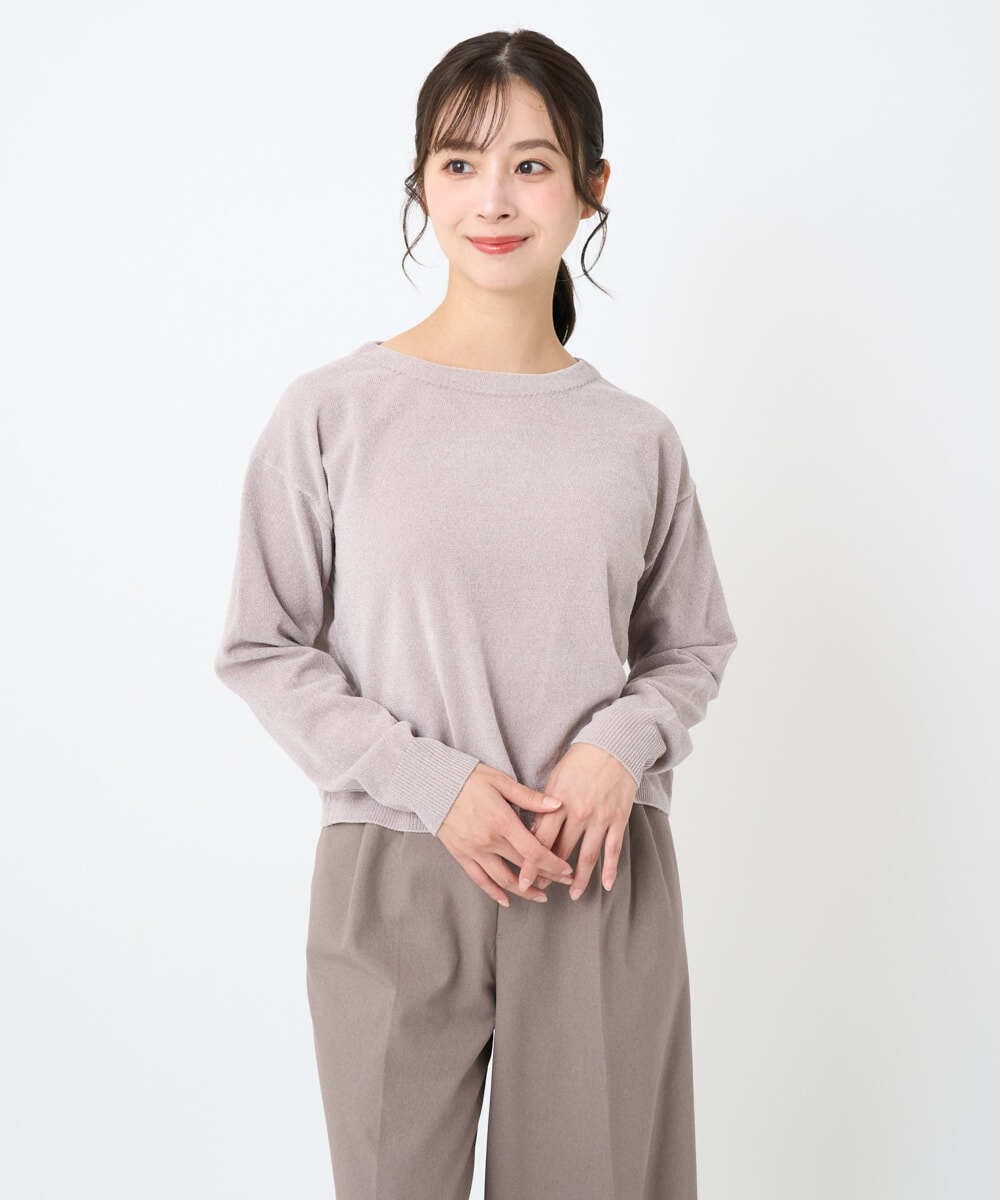 F1FAD45120 MK MICHEL KLEIN(小さいサイズ)(メゾン ドゥ サンク) 【小さいサイズ】モールヤーンボートネックニット/洗える グレージュ