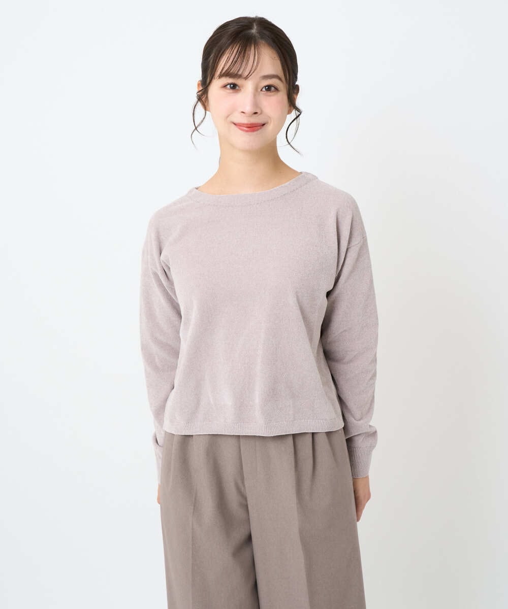 F1FAD45120 MK MICHEL KLEIN(小さいサイズ)(メゾン ドゥ サンク) 【小さいサイズ】モールヤーンボートネックニット/洗える グレージュ