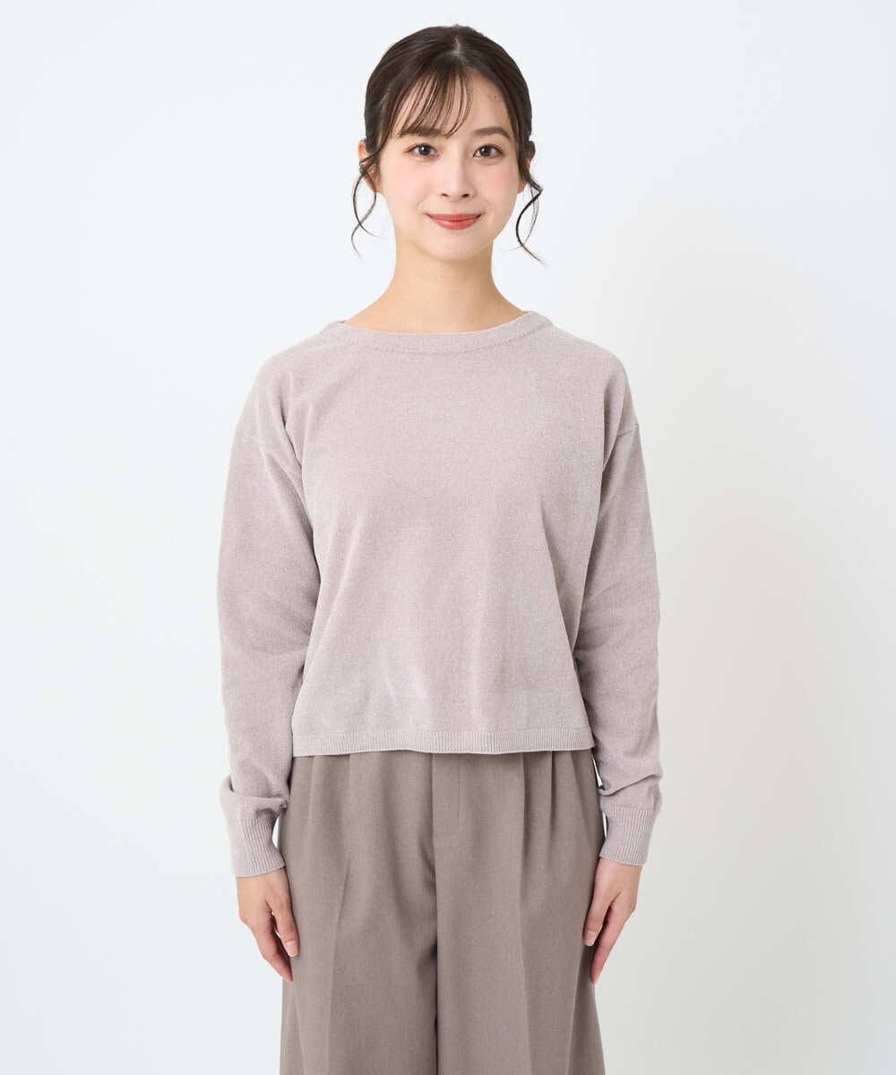 F1FAD45120 MK MICHEL KLEIN(小さいサイズ)(メゾン ドゥ サンク) 【小さいサイズ】モールヤーンボートネックニット/洗える グレージュ