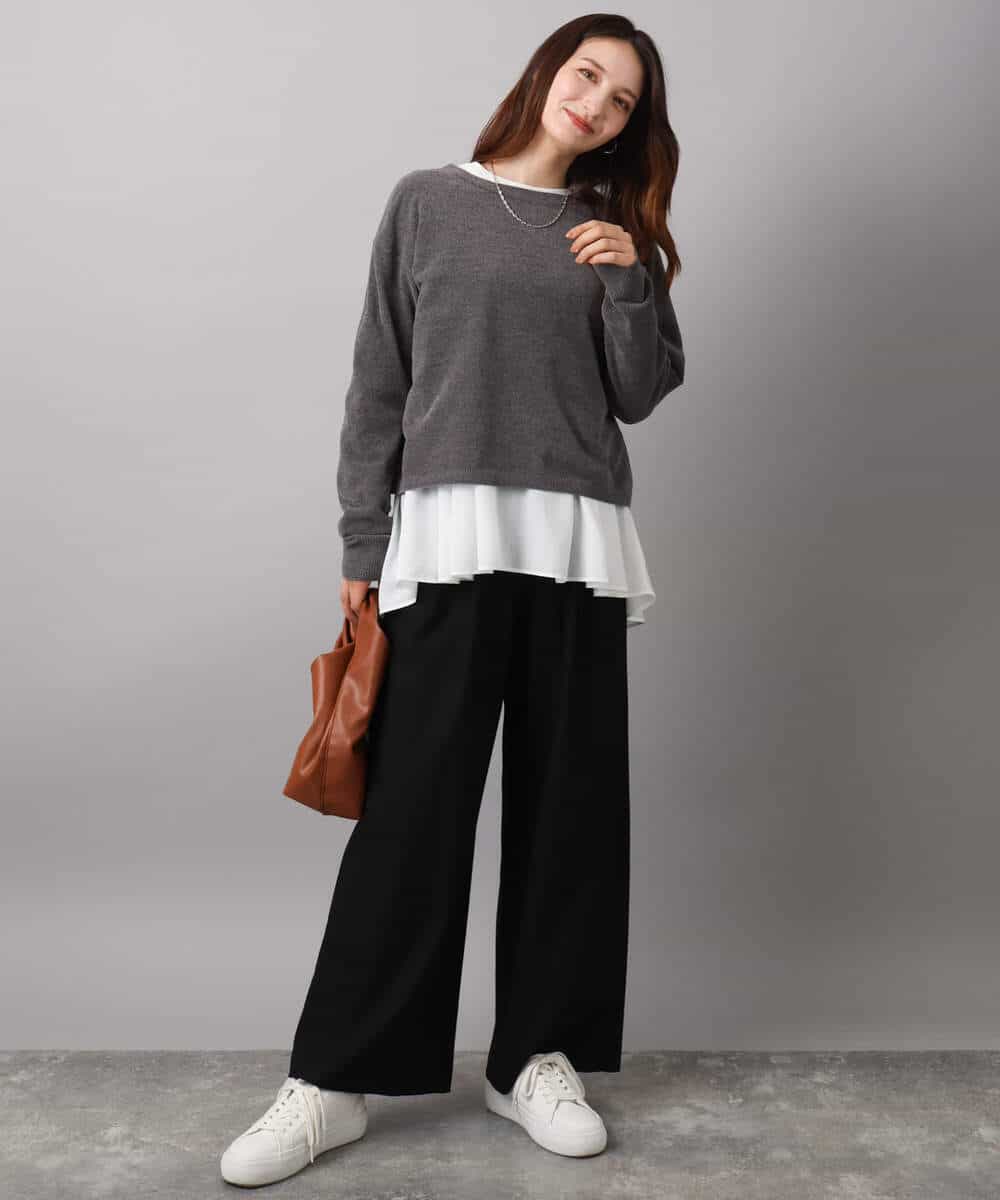 F1FAD45120 MK MICHEL KLEIN(小さいサイズ)(メゾン ドゥ サンク) 【小さいサイズ】モールヤーンボートネックニット/洗える マスタード