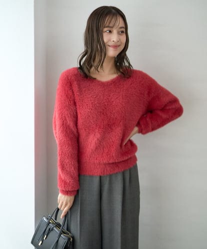 F1FAD46130 MK MICHEL KLEIN(小さいサイズ) 【小さいサイズ】フェザーニットプルオーバー/前後2way/洗える