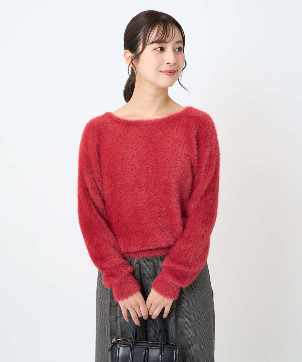 F1FAD46130 MK MICHEL KLEIN(小さいサイズ)(メゾン ドゥ サンク) 【小さいサイズ】フェザーニットプルオーバー/前後2way/洗える レッド