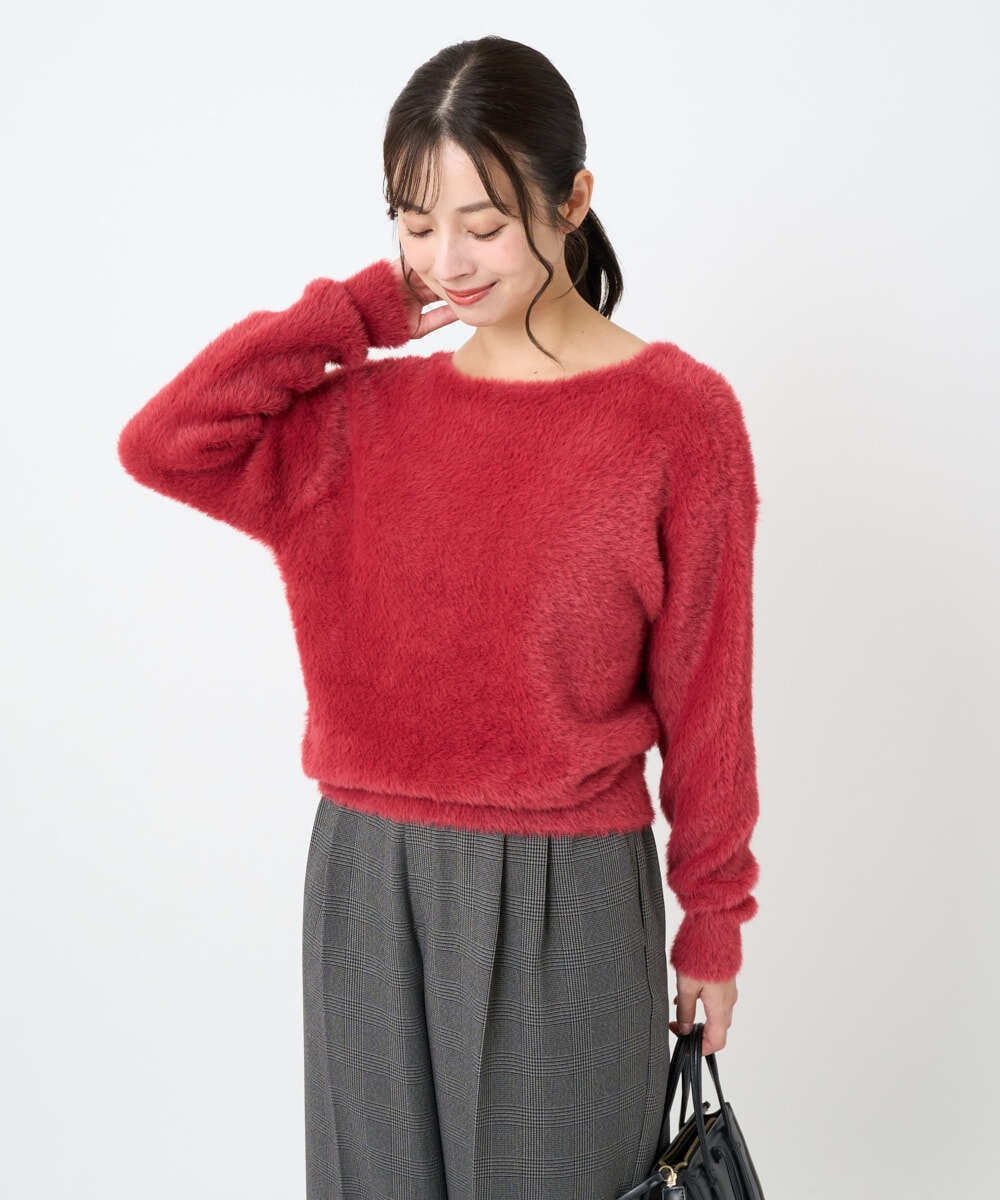 F1FAD46130 MK MICHEL KLEIN(小さいサイズ)(メゾン ドゥ サンク) 【小さいサイズ】フェザーニットプルオーバー/前後2way/洗える レッド