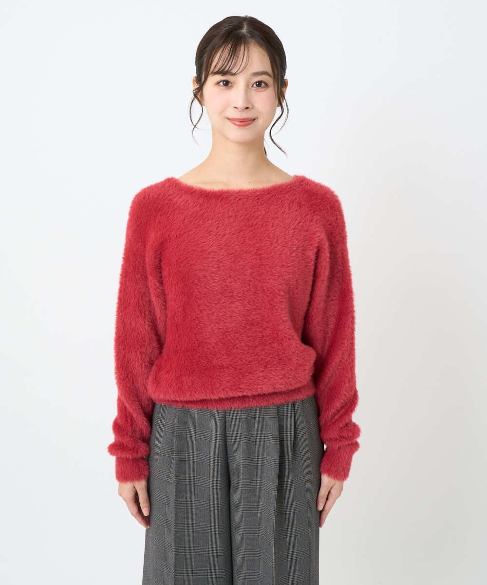 F1FAD46130 MK MICHEL KLEIN(小さいサイズ)(メゾン ドゥ サンク) 【小さいサイズ】フェザーニットプルオーバー/前後2way/洗える レッド