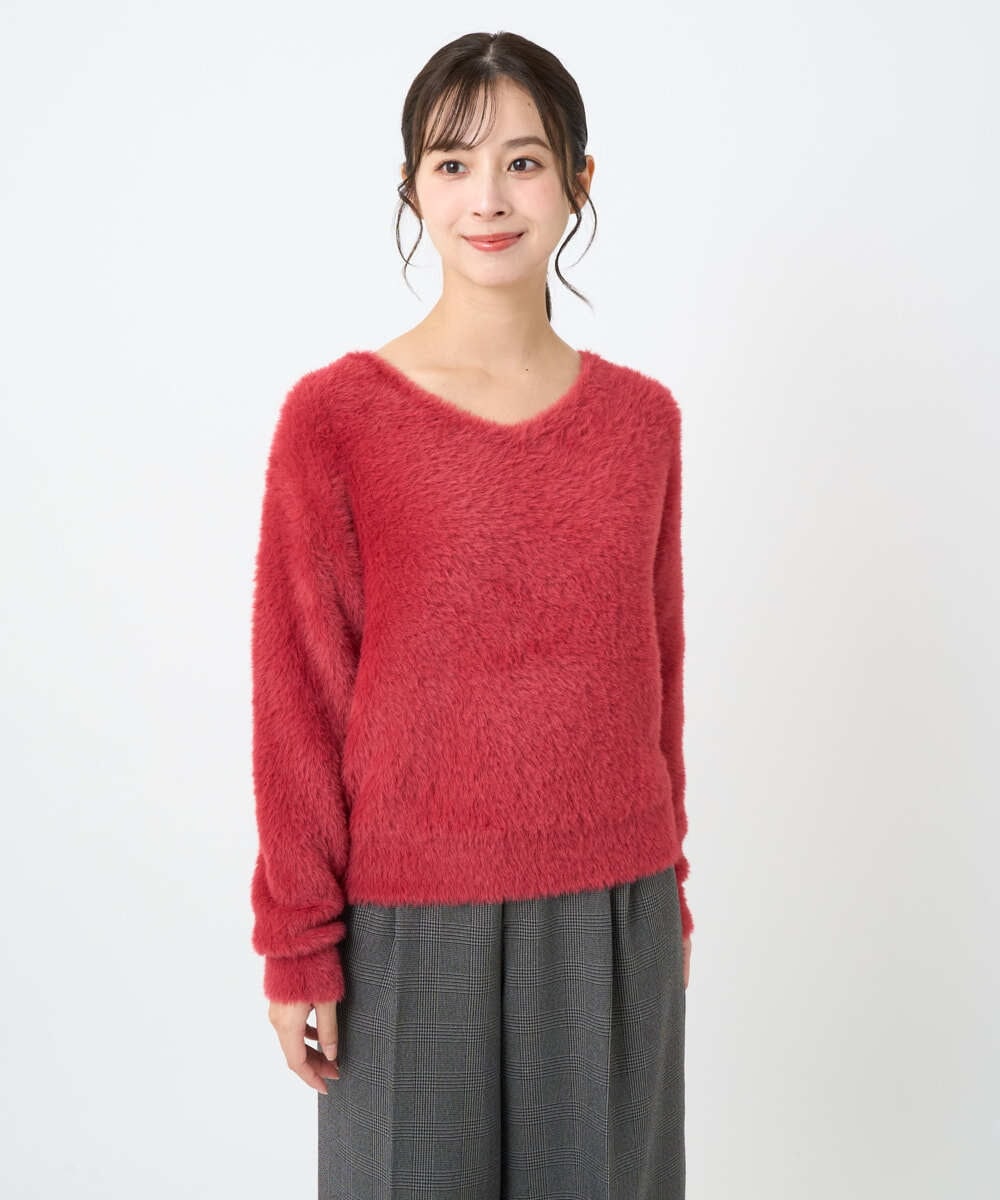 F1FAD46130 MK MICHEL KLEIN(小さいサイズ)(メゾン ドゥ サンク) 【小さいサイズ】フェザーニットプルオーバー/前後2way/洗える レッド