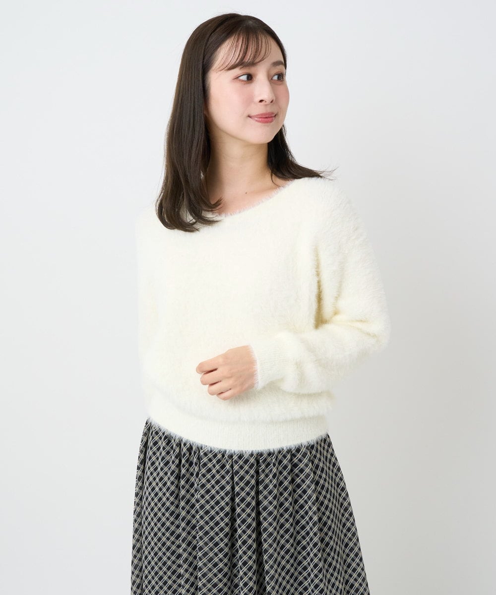 F1FAD46130 MK MICHEL KLEIN(小さいサイズ)(メゾン ドゥ サンク) 【小さいサイズ】フェザーニットプルオーバー/前後2way/洗える レッド