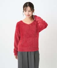 F1FAD46130 MK MICHEL KLEIN(小さいサイズ)(メゾン ドゥ サンク) 【小さいサイズ】フェザーニットプルオーバー/前後2way/洗える レッド