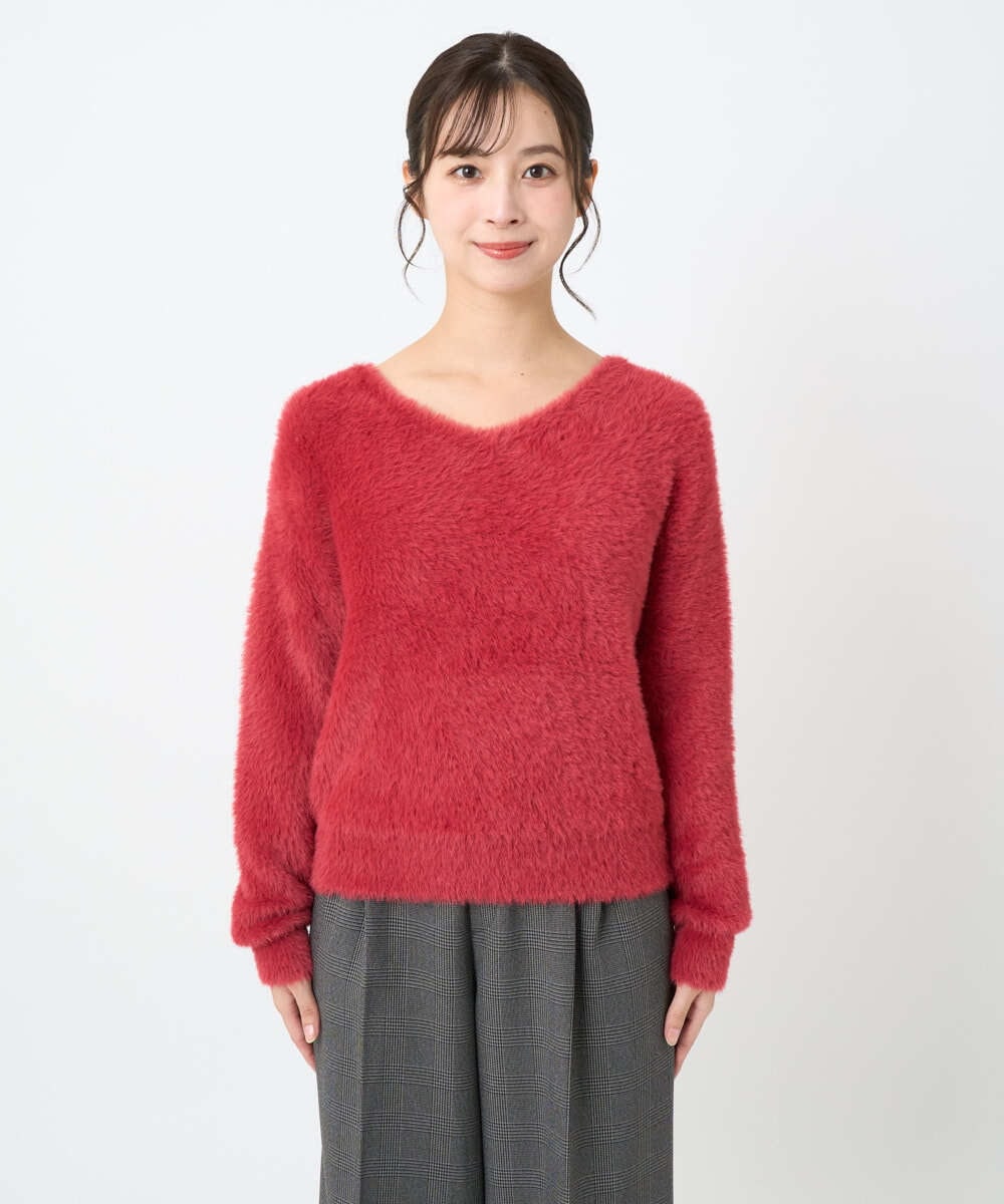 F1FAD46130 MK MICHEL KLEIN(小さいサイズ)(メゾン ドゥ サンク) 【小さいサイズ】フェザーニットプルオーバー/前後2way/洗える レッド