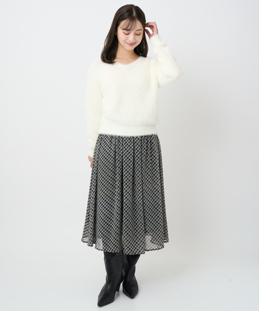 F1FAD46130 MK MICHEL KLEIN(小さいサイズ)(メゾン ドゥ サンク) 【小さいサイズ】フェザーニットプルオーバー/前後2way/洗える レッド