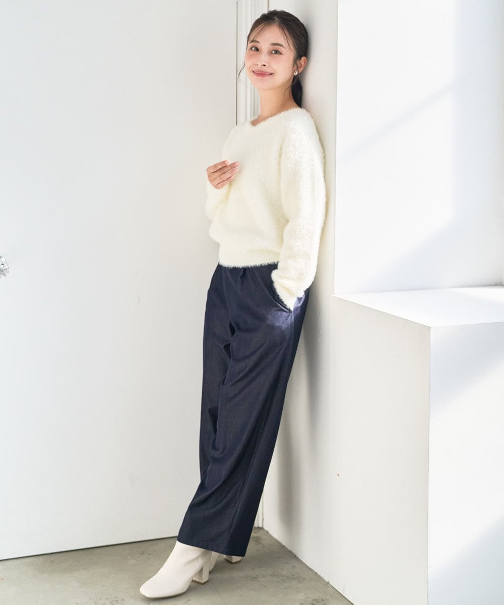 F1FAD46130 MK MICHEL KLEIN(小さいサイズ)(メゾン ドゥ サンク) 【小さいサイズ】フェザーニットプルオーバー/前後2way/洗える レッド