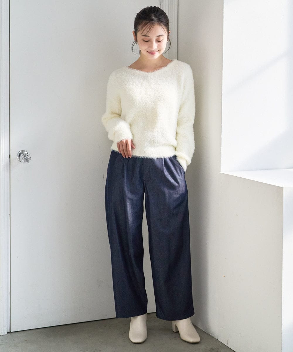 F1FAD46130 MK MICHEL KLEIN(小さいサイズ)(メゾン ドゥ サンク) 【小さいサイズ】フェザーニットプルオーバー/前後2way/洗える レッド