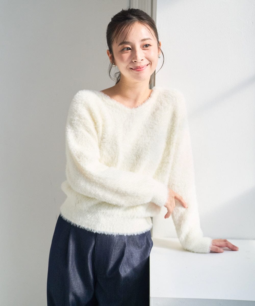 F1FAD46130 MK MICHEL KLEIN(小さいサイズ)(メゾン ドゥ サンク) 【小さいサイズ】フェザーニットプルオーバー/前後2way/洗える レッド