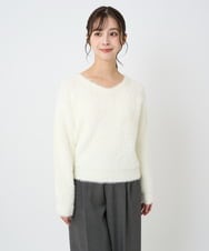 F1FAD46130 MK MICHEL KLEIN(小さいサイズ)(メゾン ドゥ サンク) 【小さいサイズ】フェザーニットプルオーバー/前後2way/洗える レッド