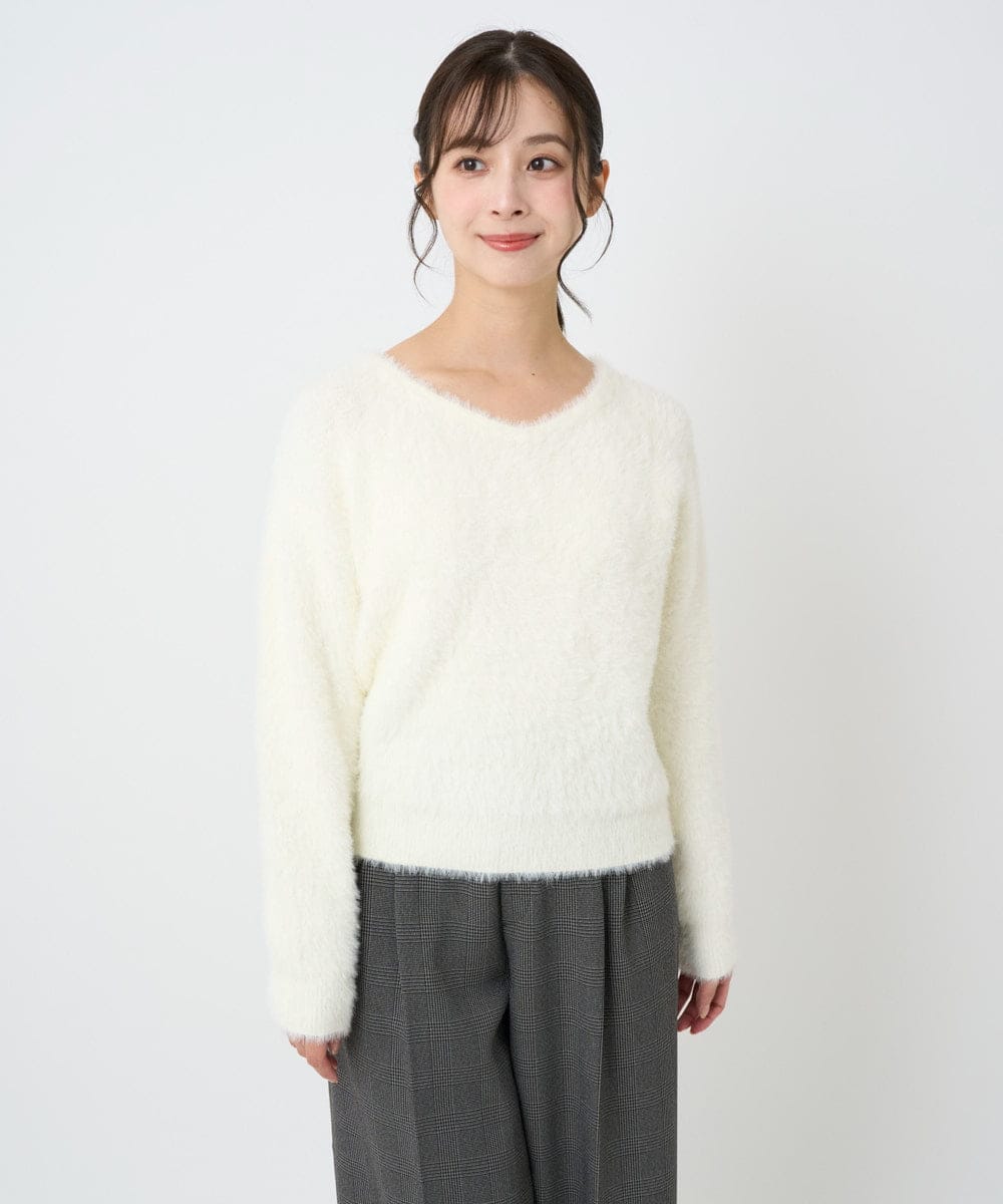 F1FAD46130 MK MICHEL KLEIN(小さいサイズ)(メゾン ドゥ サンク) 【小さいサイズ】フェザーニットプルオーバー/前後2way/洗える レッド