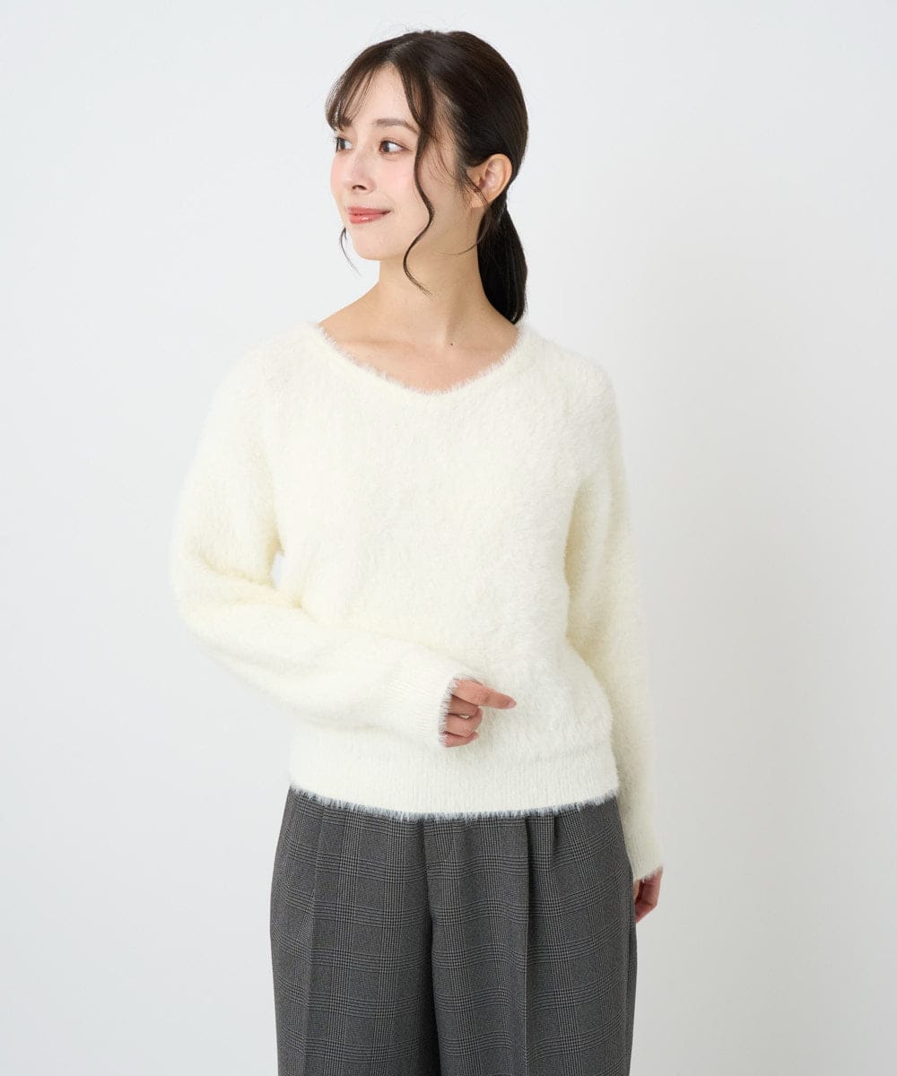 F1FAD46130 MK MICHEL KLEIN(小さいサイズ)(メゾン ドゥ サンク) 【小さいサイズ】フェザーニットプルオーバー/前後2way/洗える レッド