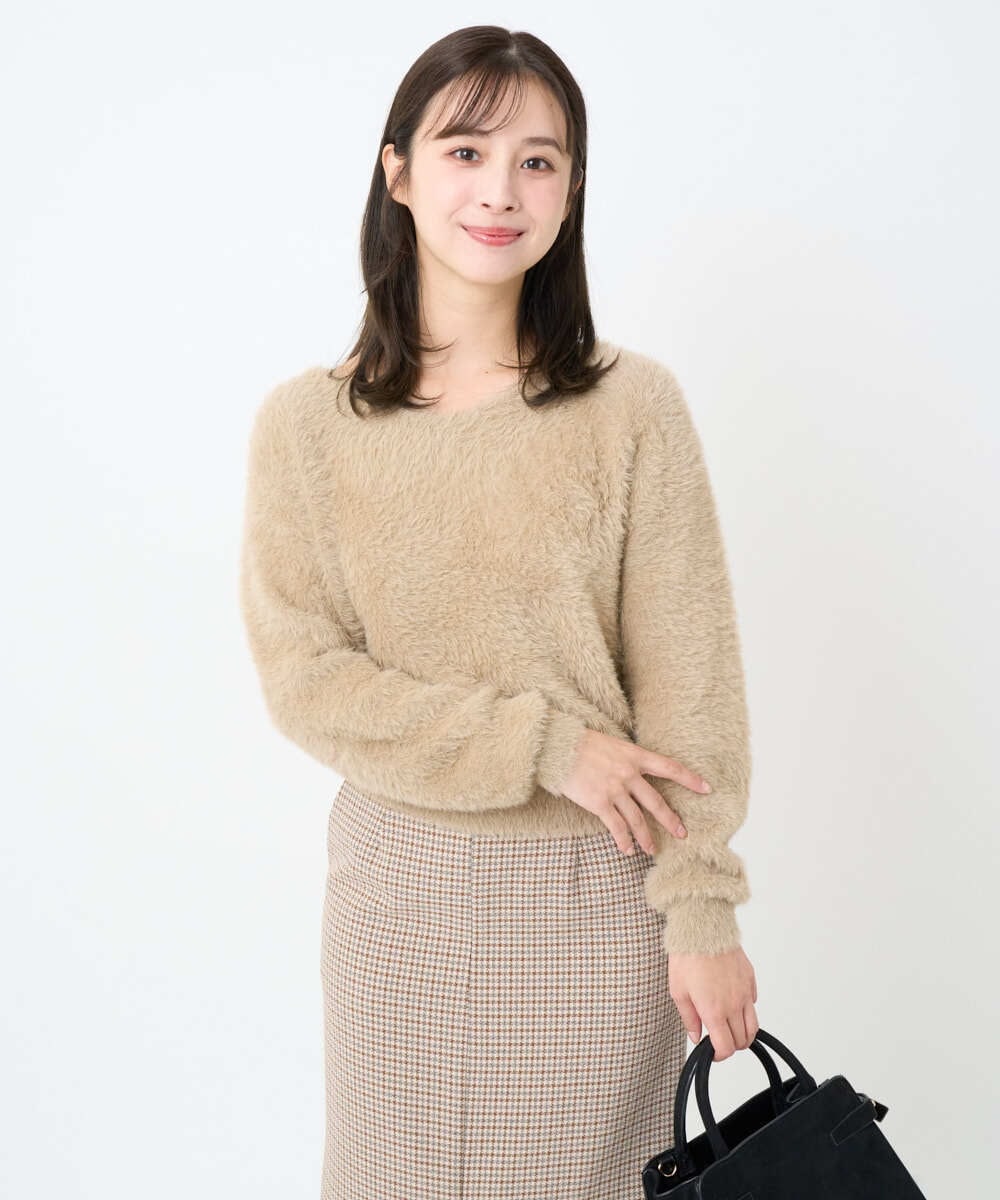 F1FAD46130 MK MICHEL KLEIN(小さいサイズ)(メゾン ドゥ サンク) 【小さいサイズ】フェザーニットプルオーバー/前後2way/洗える レッド