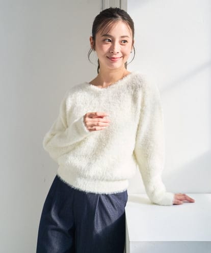 F1FAD46130 MK MICHEL KLEIN(小さいサイズ) 【小さいサイズ】フェザーニットプルオーバー/前後2way/洗える