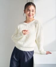 F1FAD46130 MK MICHEL KLEIN(小さいサイズ)(メゾン ドゥ サンク) 【小さいサイズ】フェザーニットプルオーバー/前後2way/洗える アイボリー