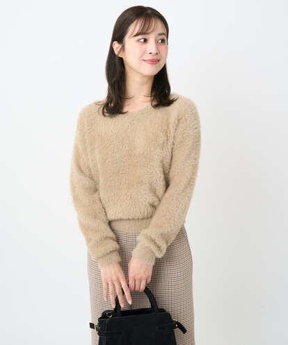 F1FAD46130 MK MICHEL KLEIN(小さいサイズ) 【小さいサイズ】フェザーニットプルオーバー/前後2way/洗える