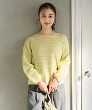 F1FAD47150 MK MICHEL KLEIN(小さいサイズ)(メゾン ドゥ サンク) 【小さいサイズ】シアーボーダーボリュームパフスリーブニット/洗える ライトイエロー